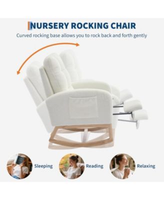 Teddy Nursery Rocking Chair with Footrest and Wood Legs