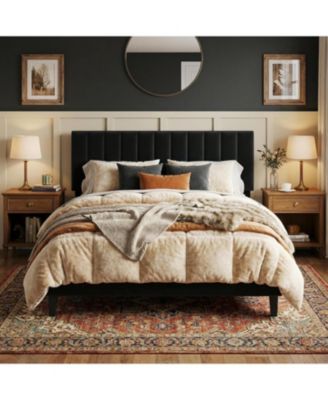 FULL Size Bed Frame, Velvet Upholstered Platform Bed with Adjustable Vertical Channel Tufted Headboard, No Box Spring Needed, Easy Assembly