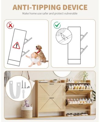 Narrow Shoe Cabinet with 2 Flip Drawers Freestanding Hidden Shoe Rack for Entryway Bedroom and Hallway