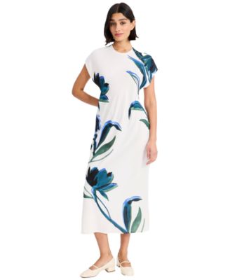 Women's Crewneck Cap-Sleeve Midi Dress