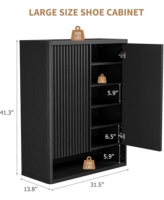 63 Inch Shoe Cabinet Large Shoe Storage Cabinet with Adjustable Shelves Wooden Shoe Organizer with Fluted Door Holds 50–60 Pairs for Entryway