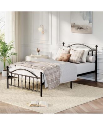 Twin Metal Platform Bed Frame with Vintage Headboard