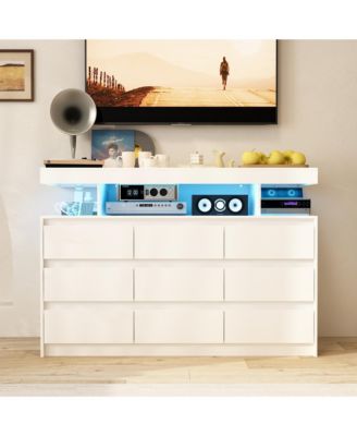 9 Drawer Dresser for Bedroom with LED Light and Power Outlet