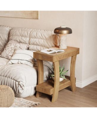 2-Tier Rectangular End Table, Narrow Side Table, Small Night Stand for Bedroom, Living Room, Small Spaces