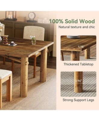 Solid Wood Dining Table for 6, 63-Inch Wooden Kitchen Table with Strong Legs, Farmhouse Rectangle Dinner Table