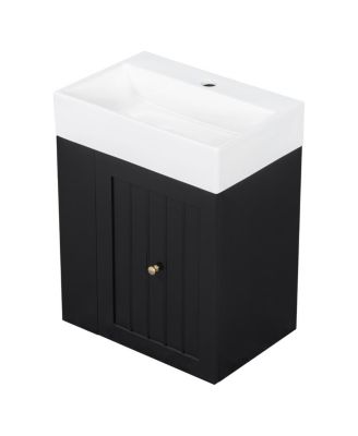 20" Bathroom Vanity with Ceramic Sink, Wall Mounted Storage Cabinet with Drawer & Side Shelf for Small Bathrooms