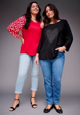 Women's Plus Size Mix Media Heart Sleeve Top