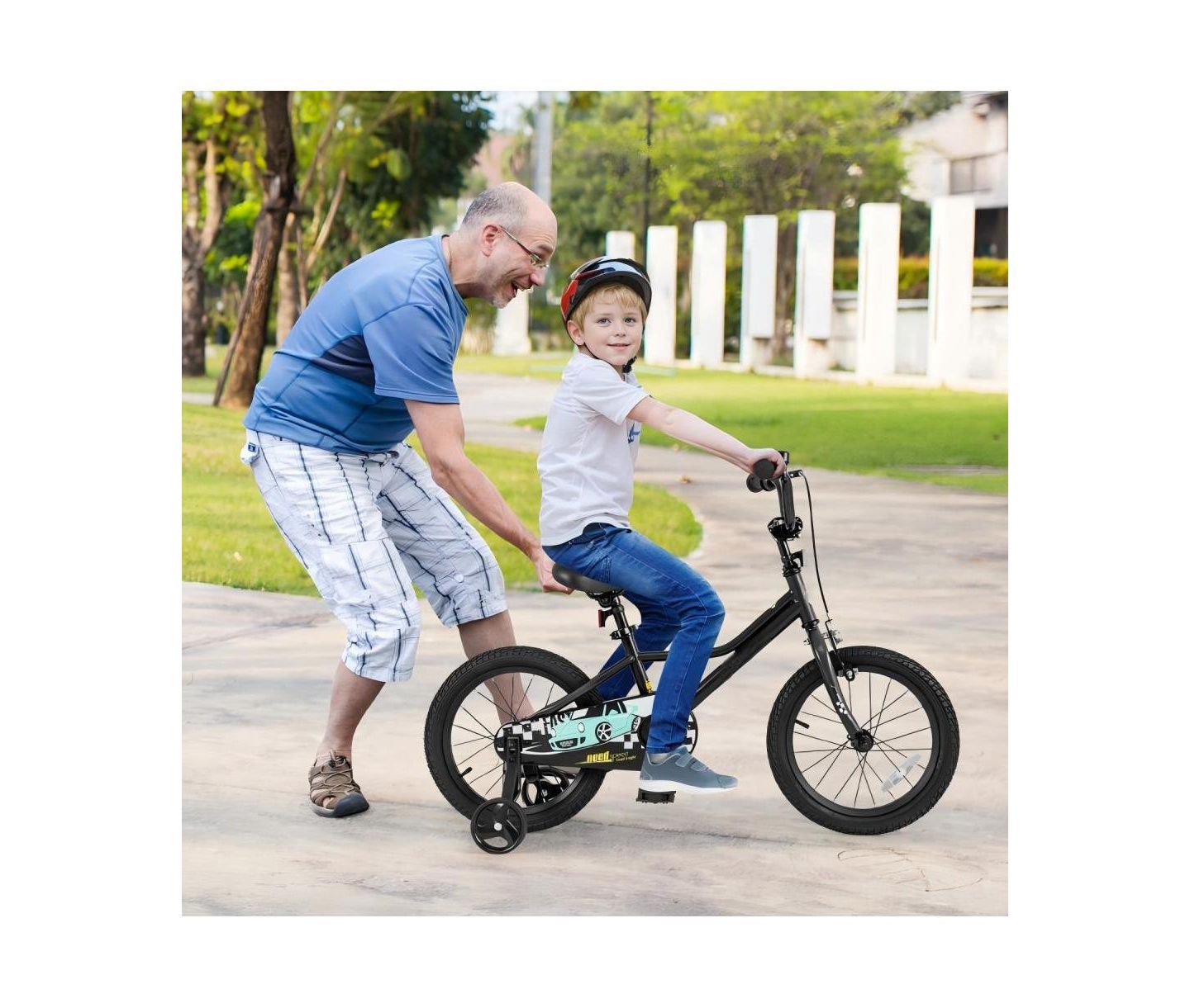 Детская игрушка HONGGE 16 Inch Kids' Bike with Adjustable Seat and Training Wheels, Ages 3-8, цвет: Чёрный — фото 4