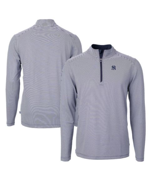 Мужской свитер Cutter & Buck Navy/White New York Yankees Virtue Eco Pique Micro Stripe Quarter-Zip Pullover