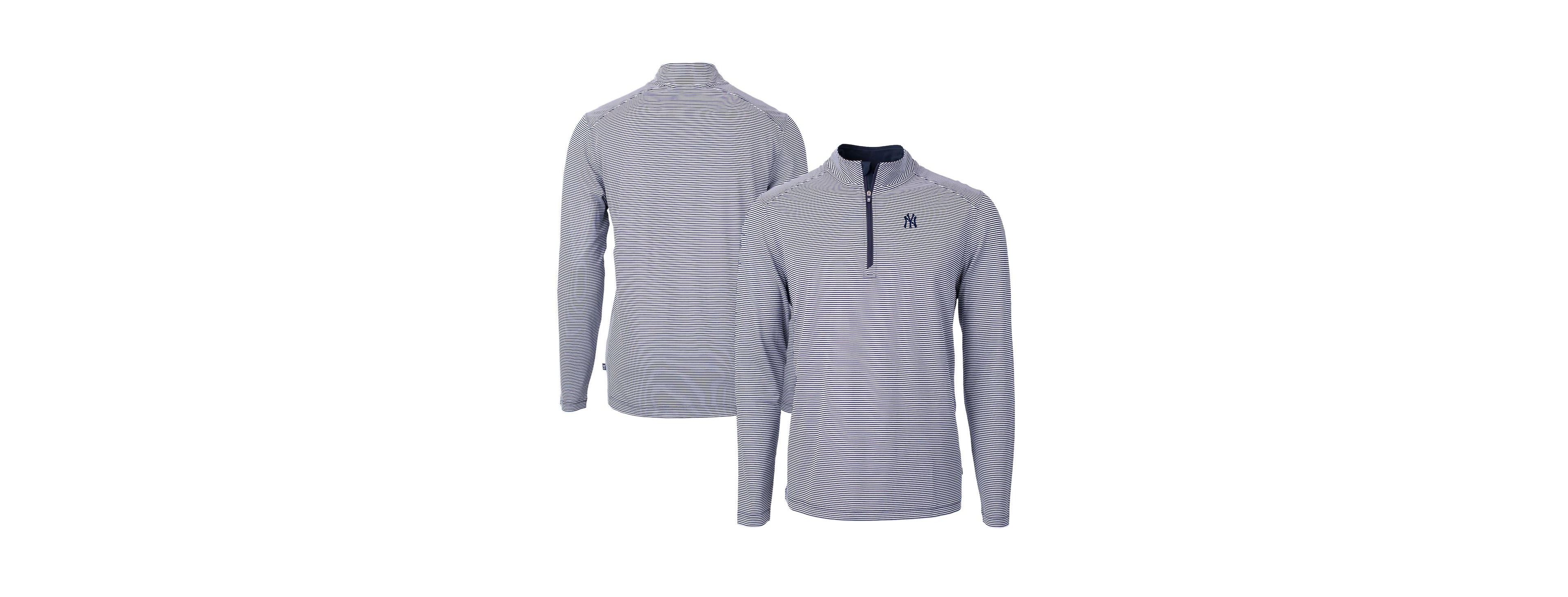 Cutter & Buck Men's Navy/White New York Yankees Virtue Eco Pique Micro Stripe Quarter-Zip Pullover Sweatshirt