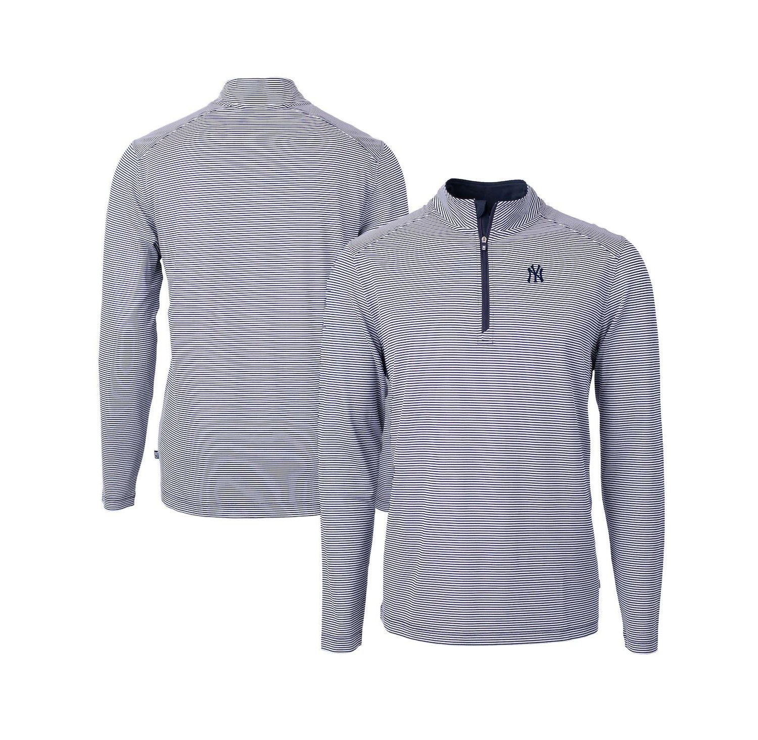 Men's Navy/White New York Yankees Virtue Eco Pique Micro Stripe Quarter-Zip Pullover