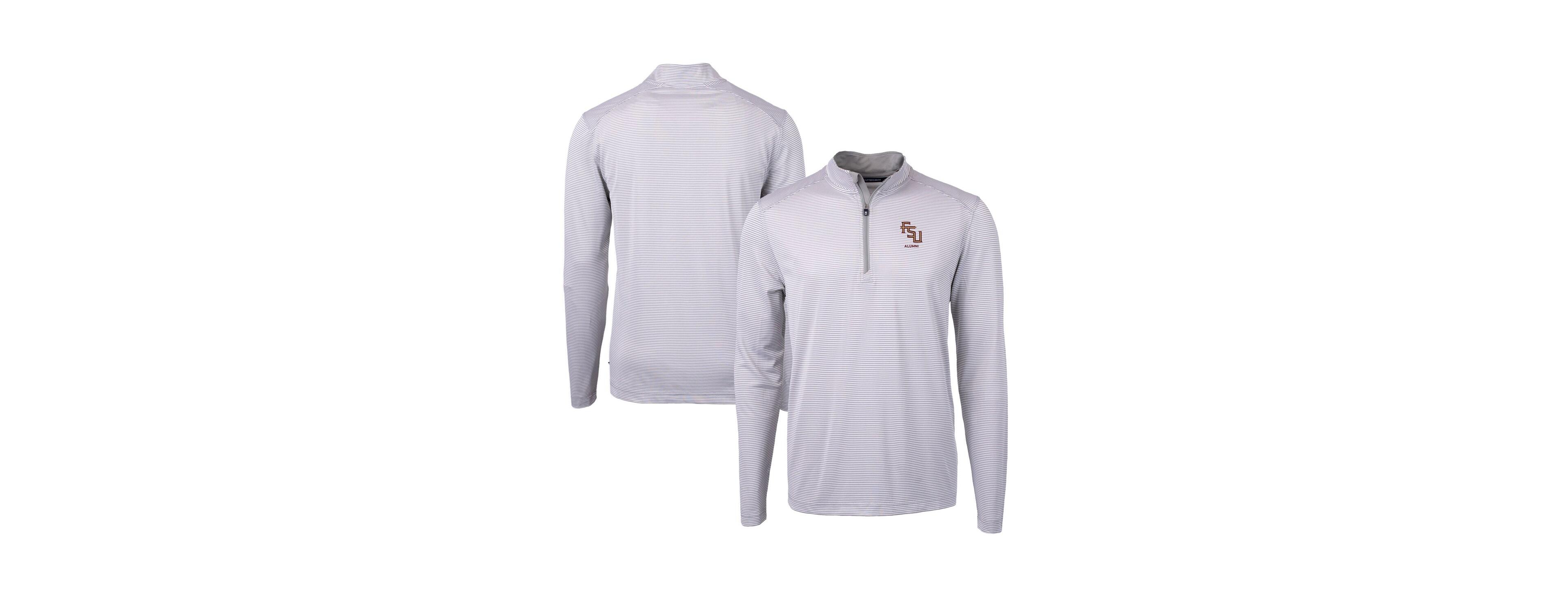 Cutter & Buck Men's Gray Florida State Seminoles Alumni Logo Dry Tec Virtue Eco Pique Micro Stripe Quarter-Zip Pullover Sweatshirt