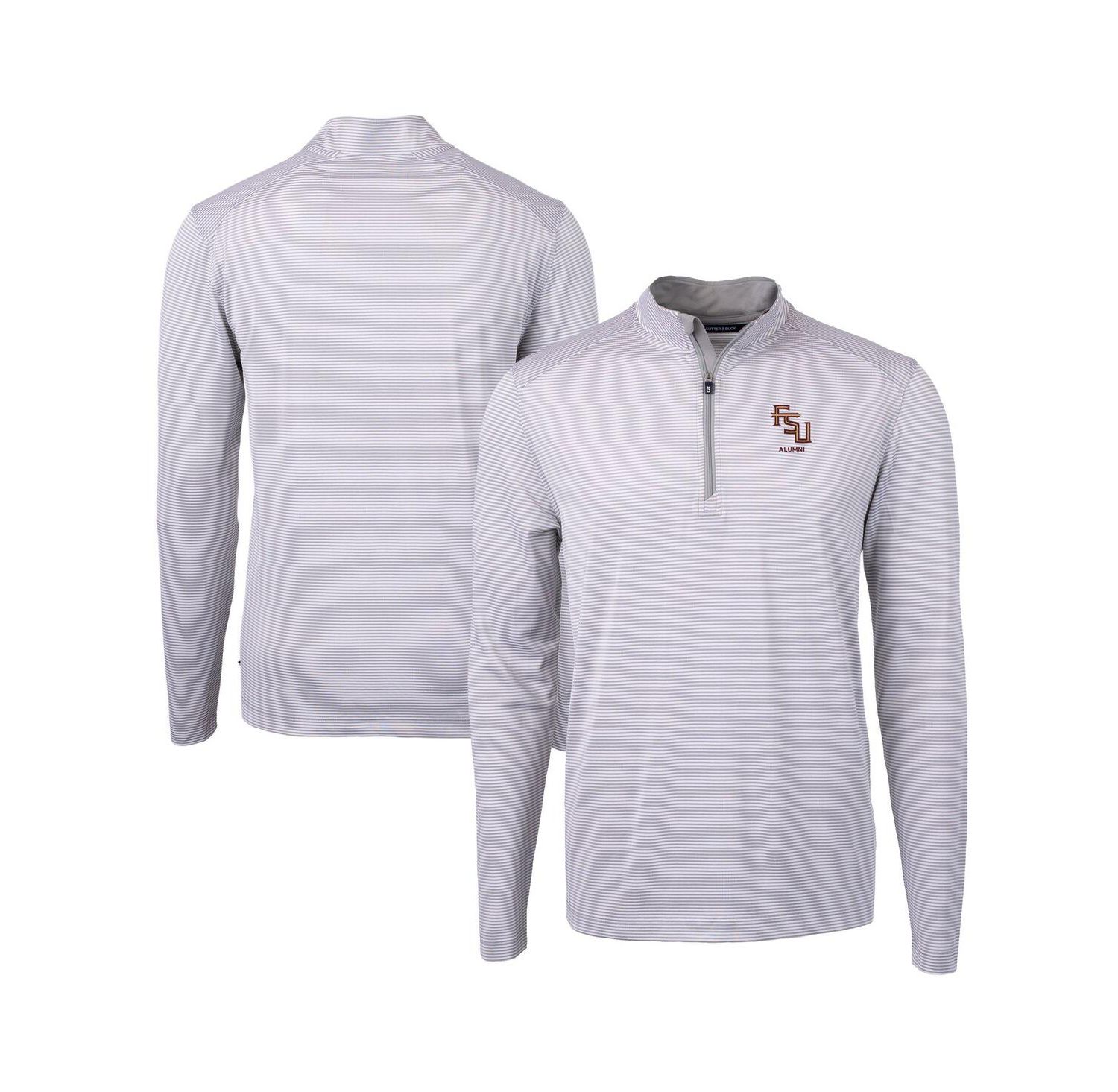 Men's Gray Florida State Seminoles Alumni Logo Dry Tec Virtue Eco Pique Micro Stripe Quarter-Zip Pullover