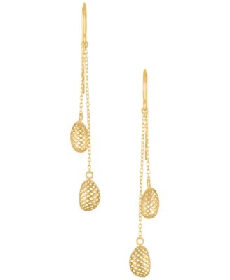 Polished Textured Bead Drop Earrings in 10k Yellow Gold