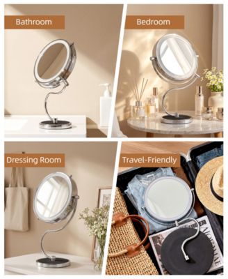 9" Rechargeable LED Vanity Mirror with 1X/10X Magnification, 3 Light Settings, 360&deg; Swivel, Stainless Steel Double-Sided Makeup Mirror