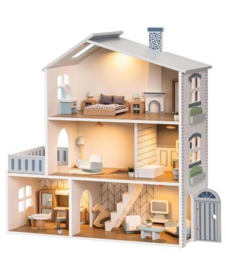 Nordic Style Dollhouse with 29 Accessories, 24.5" x 10.6" x 26"