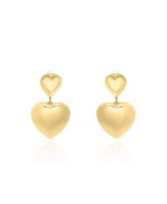 Double Heart Drop Earrings 14K Gold-Plated Sterling Silver
