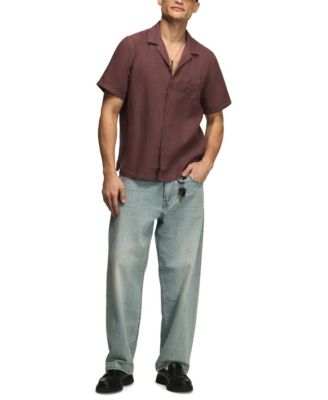 Men's Short-Sleeve Linen Camp-Collar Shirt
