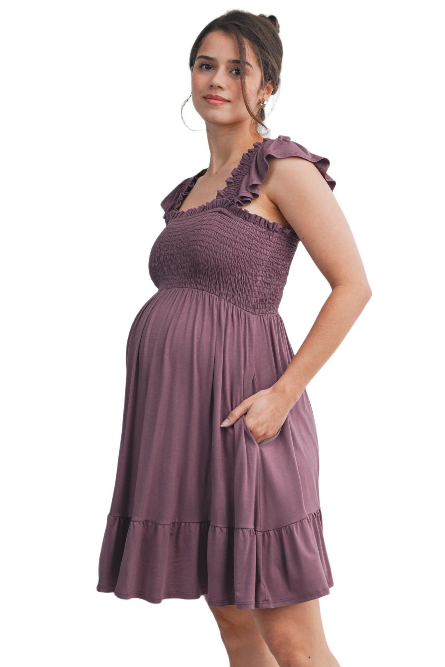 Women's Empire Waist Cap Sleeve Smocked Dress with Ruffle Hem
