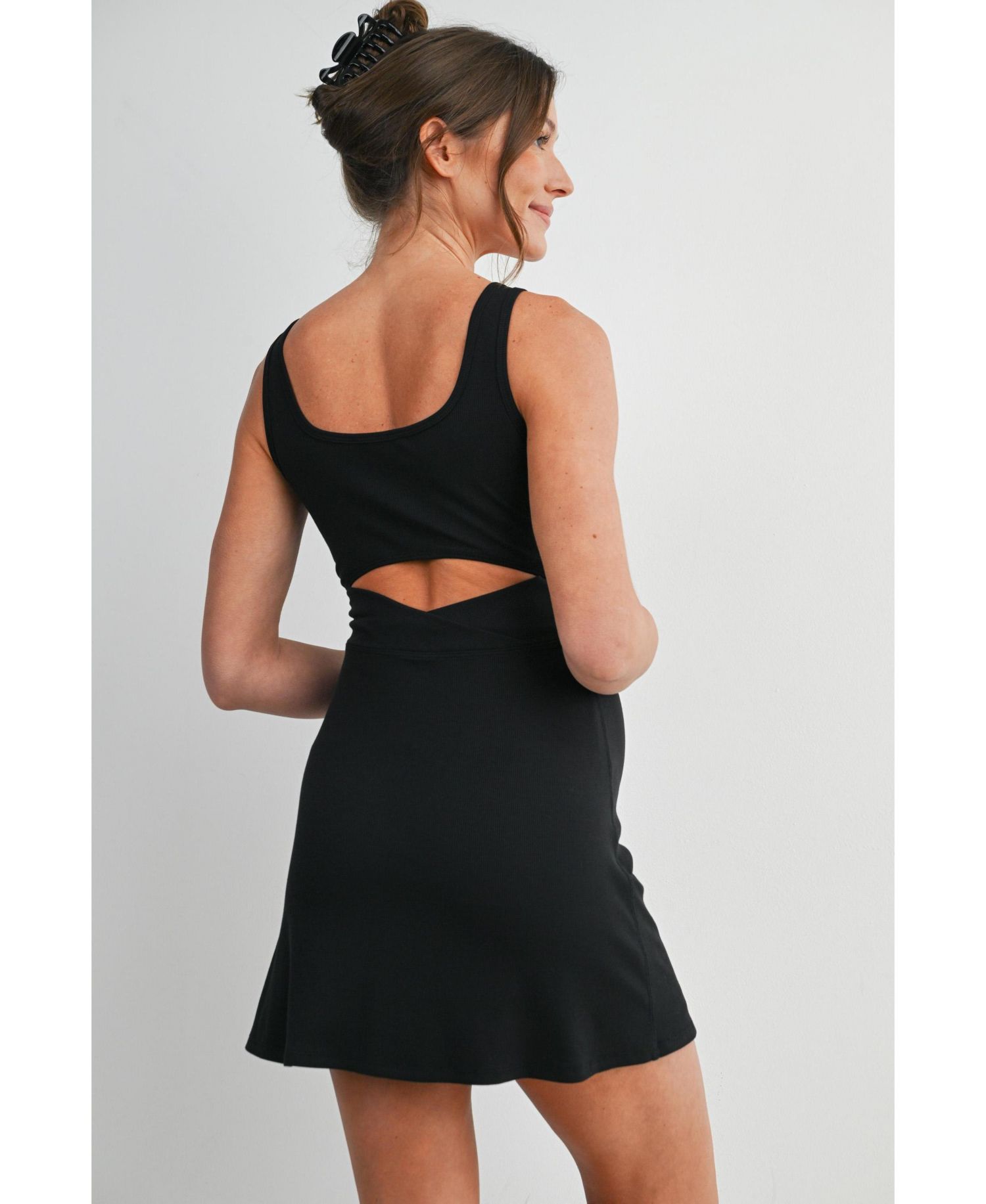 Women's Ribbed Bodycon Mini Tank Dress with Built-In Shorts