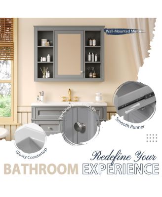 36" Bathroom Vanity with Sink and Mirror, Modern Freestanding Solid Wood MDF Cabinet, 3 Drawers 2 Doors for Large Storage