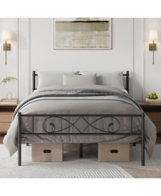Platform Bed Frame, Metal with Unique Fist Design Headboard, Under Bed Storage, No Box Spring Required, Easy Assembly Noise Free