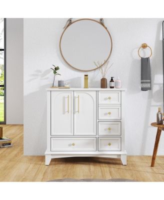 36" Bathroom Vanity with Ceramic Sink, Solid Wood MDF Cabinet, 4 Drawers Ample Storage for Modern Vintage Bathrooms