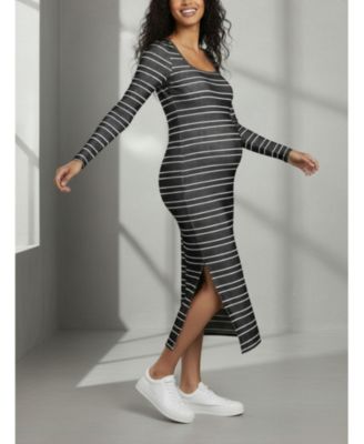 Maternity Square Neck Rib Knit Long Sleeve Bodycon Maxi Dress - Motherhood