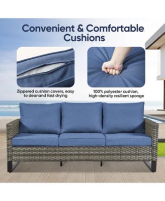 4 Pieces Outdoor Patio Furniture Set with Fire Pit Table, Rattan Wicker Patio Conversation Set with 3-Seat Sofa,Wicker Cushioned Chairs