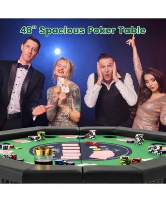 48 Inches Foldable Poker Table with Padded Rails and Cup Holders