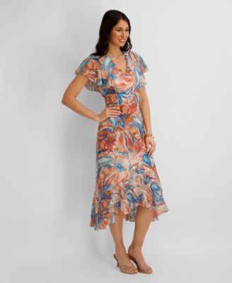 Women's Printed Burnout Chiffon A-Line Dress