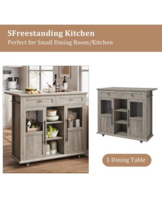 Mobile Storage Island, 2-Tier Rolling Kitchen Cart with Storage Shelf & Towel Rack, Kitchen Coffee Bar Station with Drop Leaf for Small Spaces