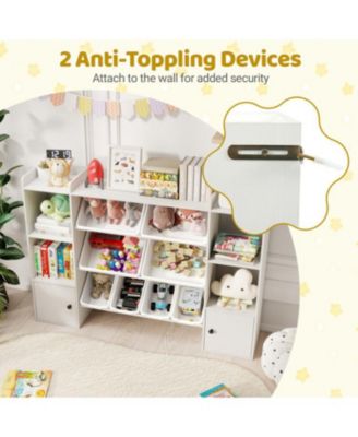 Kids Bookshelf and Toy Storage with Open Shelves and Bins