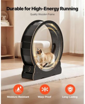 48" Wooden Cat Exercise Wheel with Carpeted Runway and Locking Mechanism