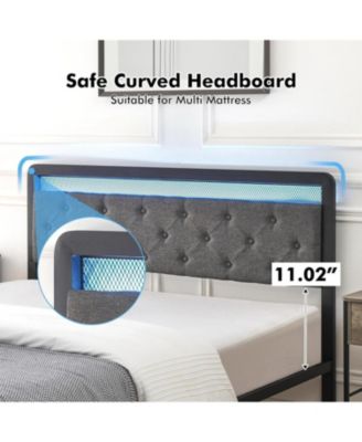 Queen Upholstered Platform Bed Frame LED Headboard 2 Storage Drawers Metal Slats No Box Spring Easy Assembly