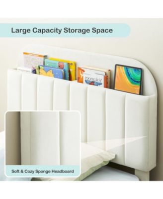 Twin Bed Frame Upholstered Platform Wooden Slats Bookcase Headboard Support Boys Girls Teens No Box Spring