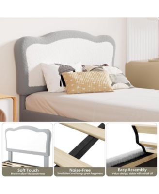 Full Upholstered Bed Frame Two-Tone Scalloped Headboard Velvet Princess Platform Solid Wood Slats No Box Spring Noise-Free