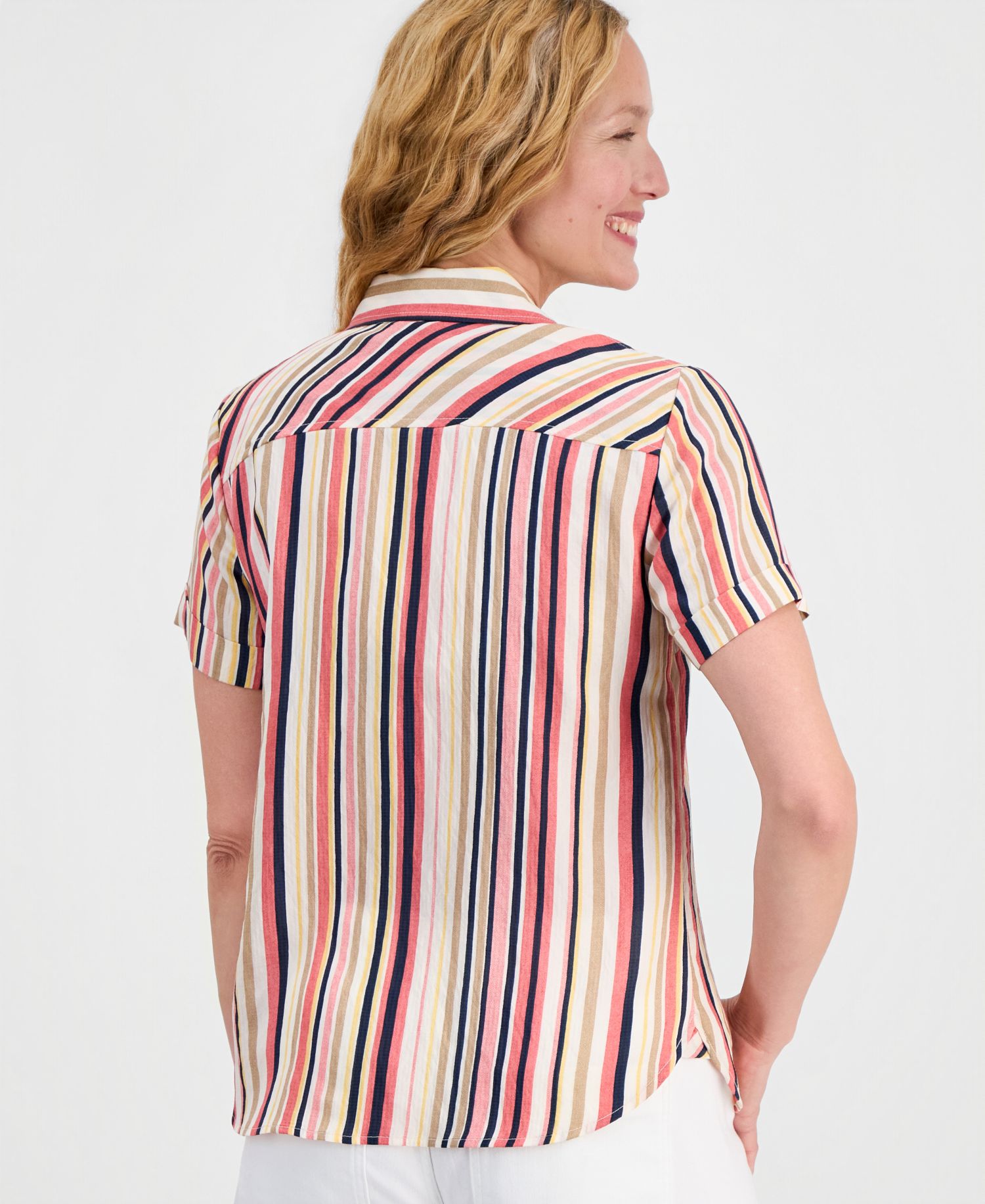Women's Striped Short-Sleeve Camp Shirt