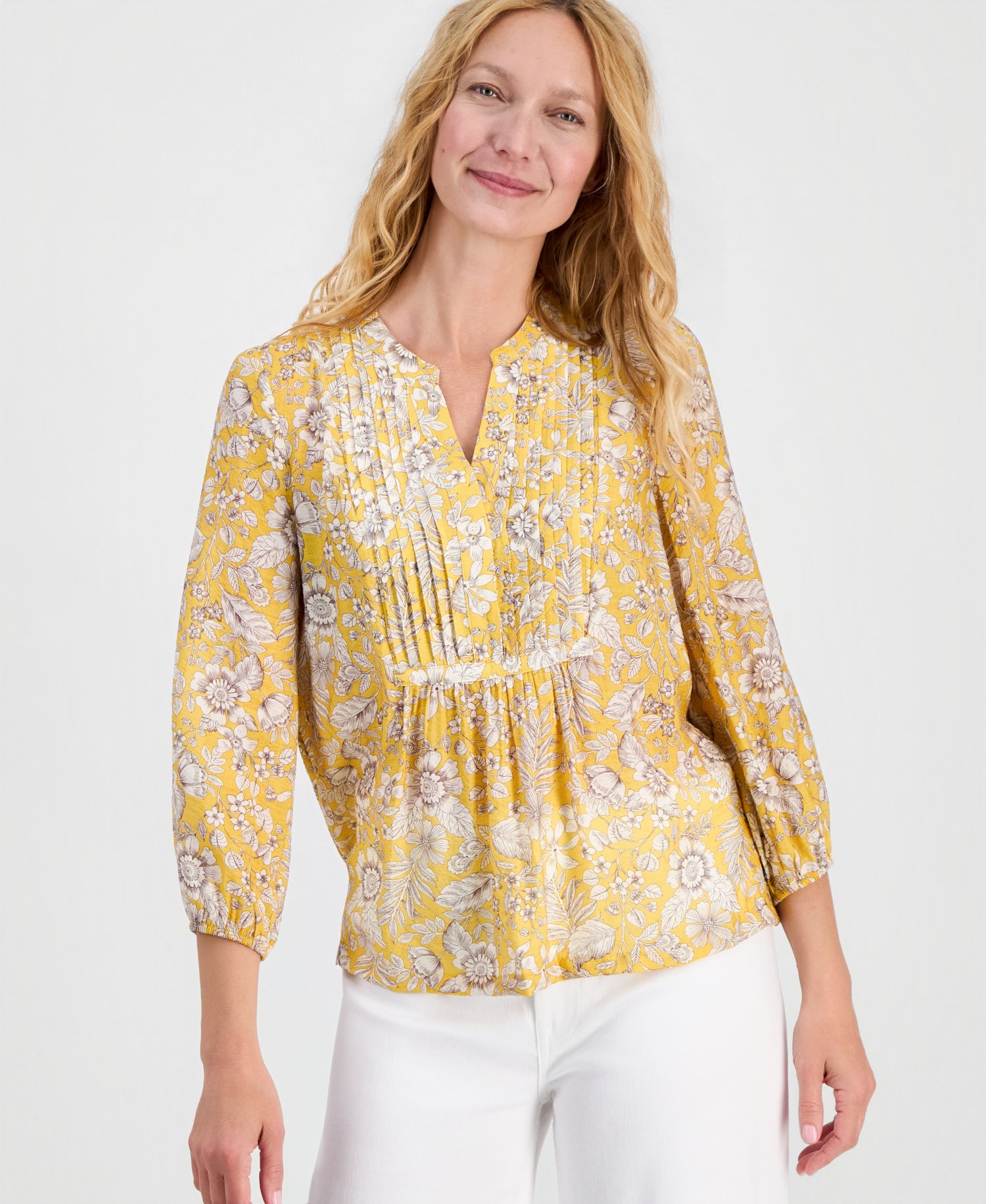 Women's Floral Pintuck Blouse