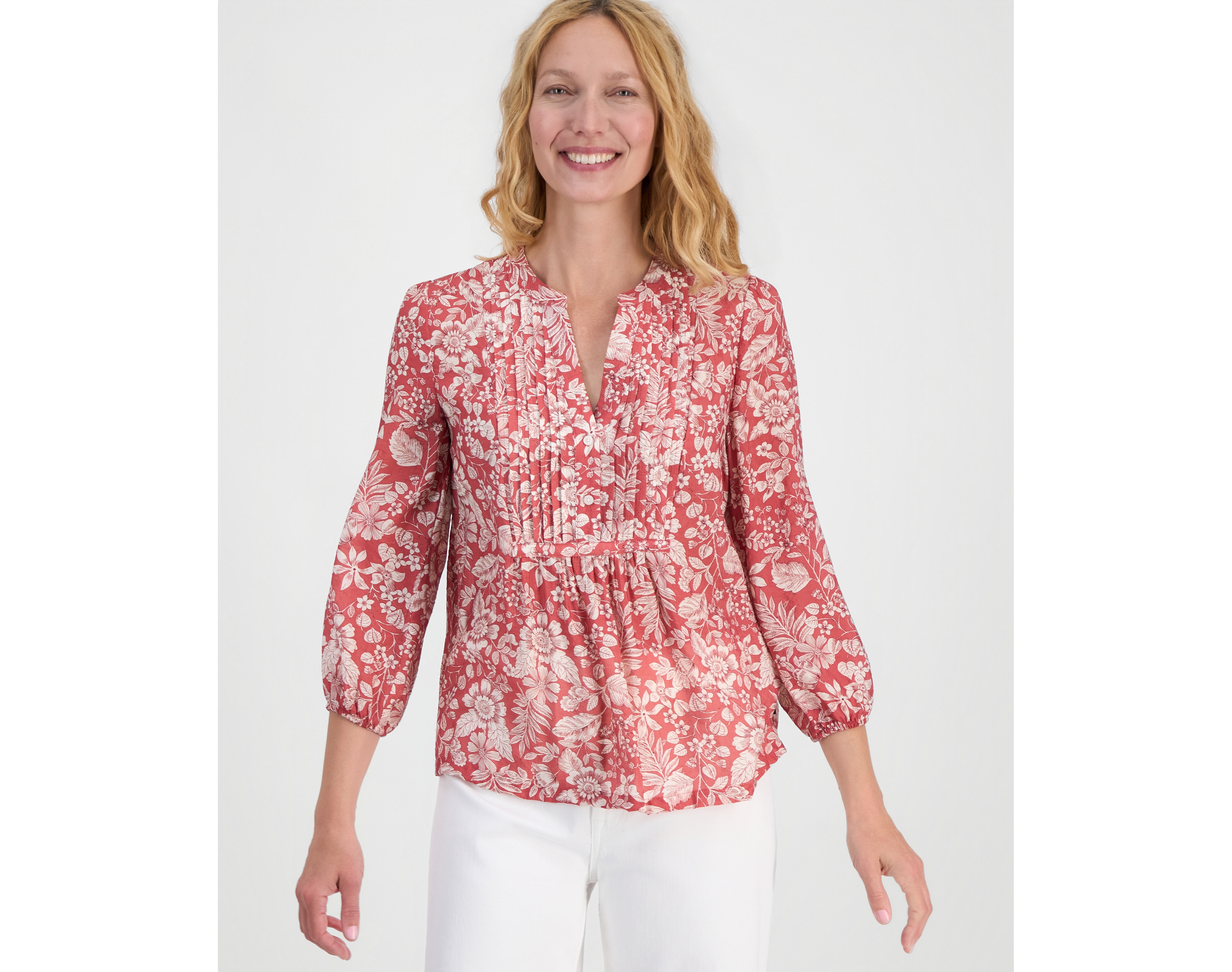 Nautica Women's Floral Pintuck Blouse