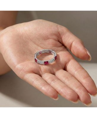 White Gold Plated Baguette & Round CZ 3MM Slim Band Ring