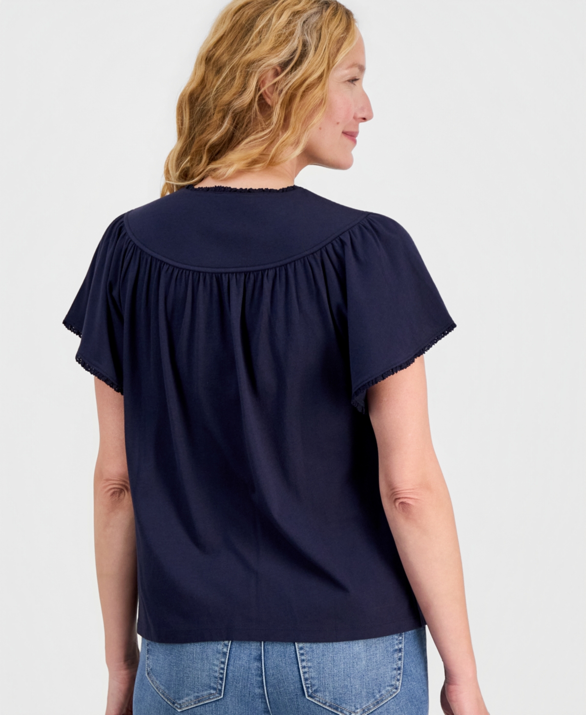 Nautica Women's Flutter-Sleeve Crewneck Tee