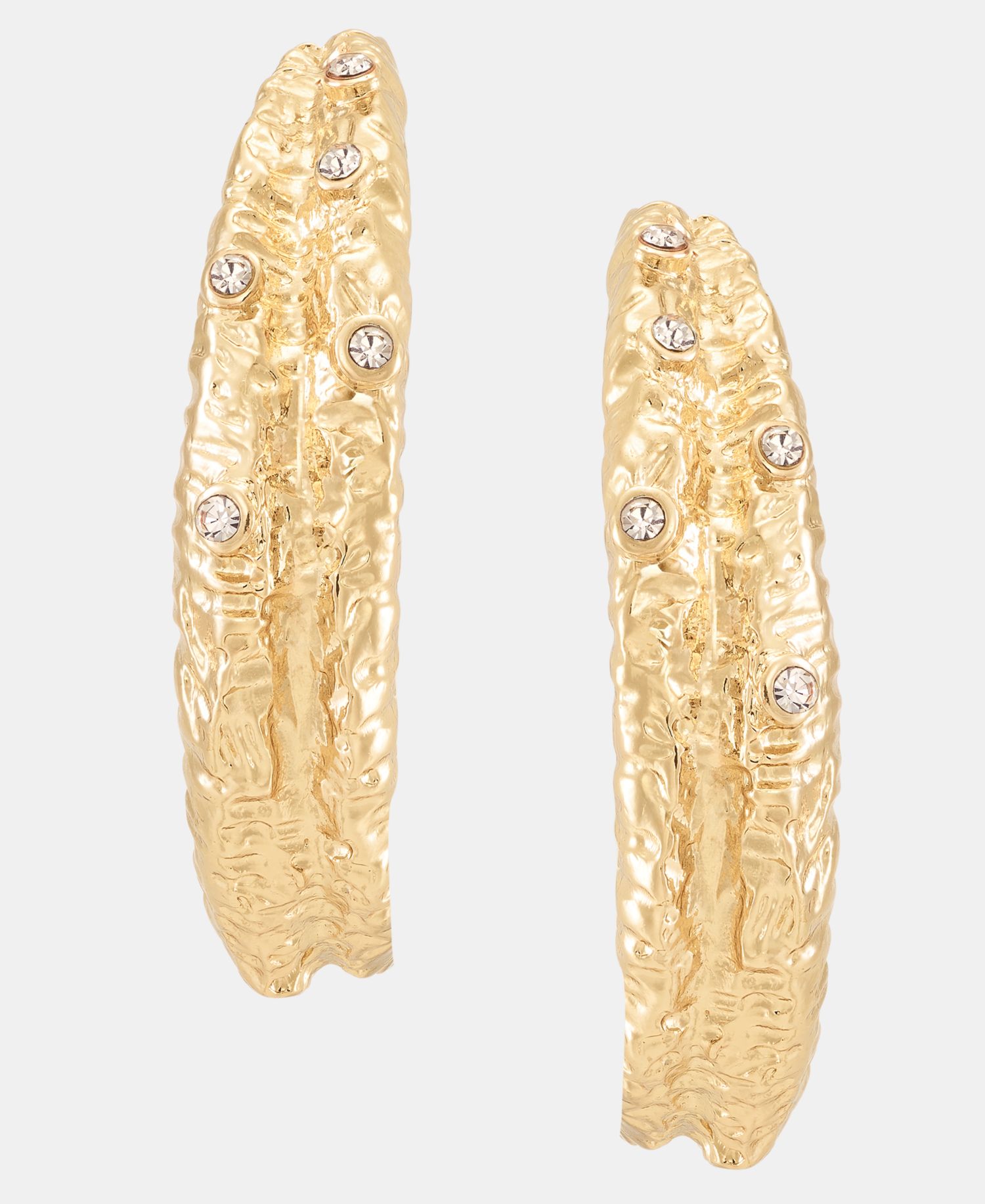 Medium Pav&eacute; Textured C-Hoop Earrings, 1.49"