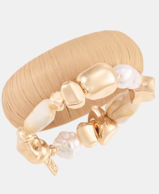 2-Pc Set Raffia & Beaded Stretch Bracelets