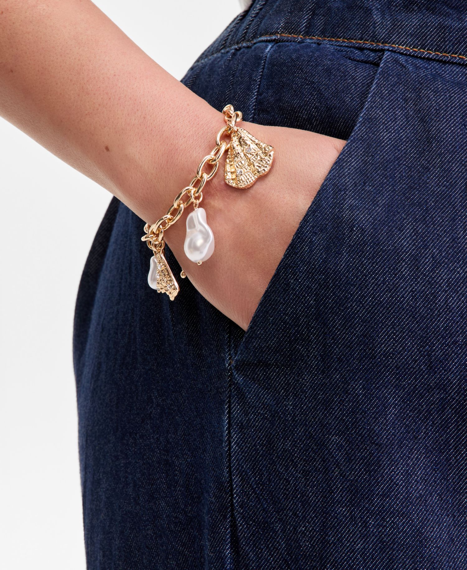 Pav&eacute; & Imitation Pearl Sealife Charm Bracelet