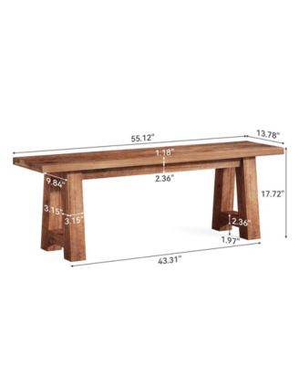 Solid Wood Dining Bench with A-Shaped Legs, 55.12-Inch Farmhouse Entryway Bench