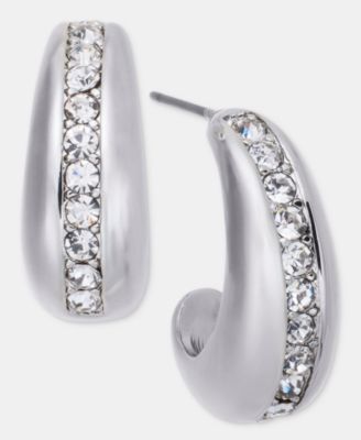 Pav&eacute; Crystal J-Hoop Earrings