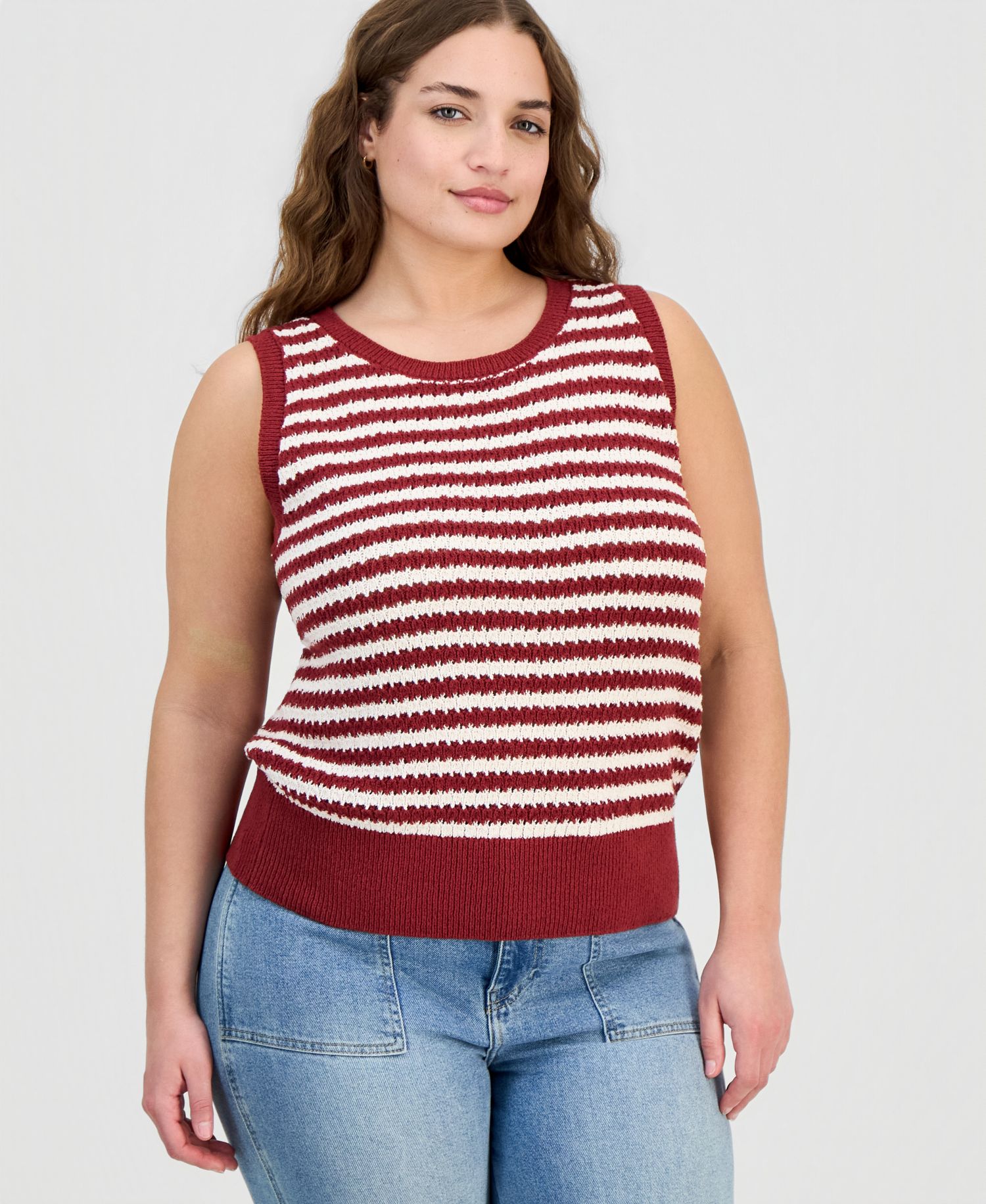 Plus Open-Stitch Striped Sweater