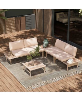 6 Pieces Patio Furniture Set, Outdoor Metal Frame Patio Conversation Sets with Coffee Table