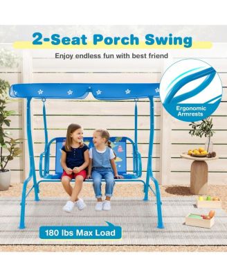 2 Seaters Kids Patio Swing with Metal Stand and Adjustable Canopy